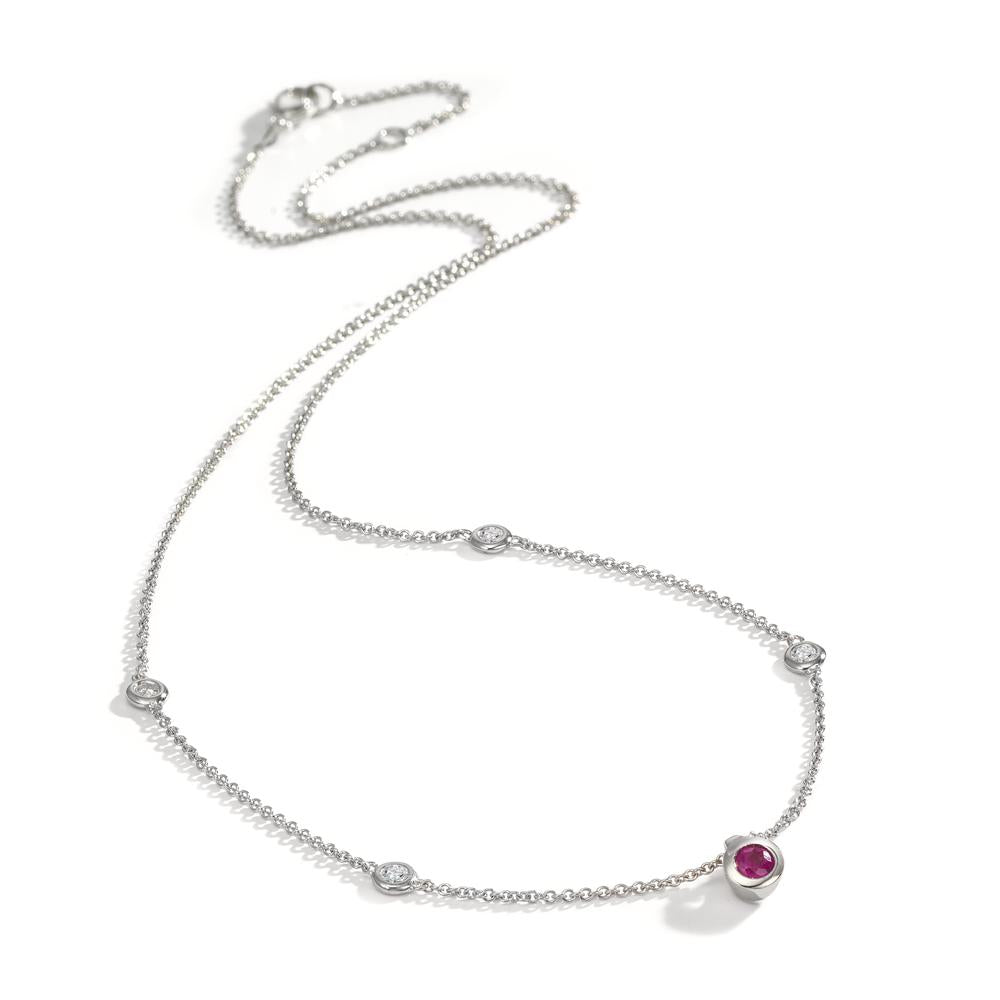 Collana Oro bianco 750/18 carati Diamante 0.14 ct, 4 pietra, w-si, Rubino 42-45 cm