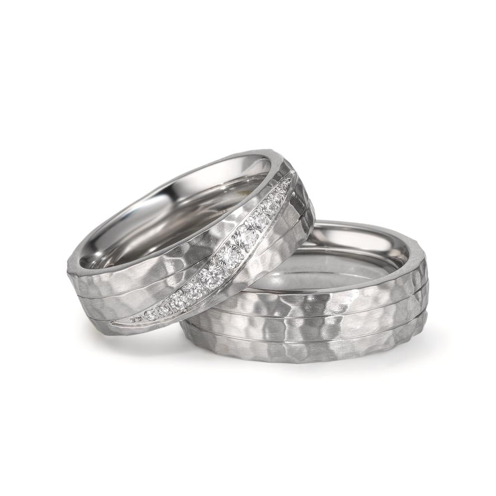 Anello del partner Acciaio inossidabile Zirconia bianco, 11 pietra