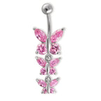 Piercing all'ombelico Acciaio inossidabile Zirconia rosa, 12 pietra Farfalla
