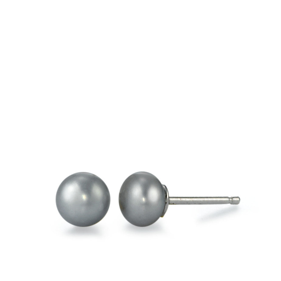 Orecchini a bottone Argento rodiato Perla coltivata d'acqua dolce Grigio, 2 Perla 6-6.5 mm