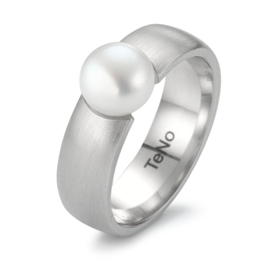 Anello Acciaio inossidabile Perla coltivata d'acqua dolce bianco, 6 mm