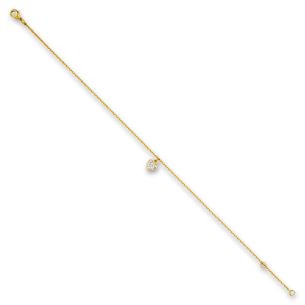Cavigliera Bronzo Zirconia 10 pietra dorato Cuore 23-25 cm Ø10 mm
