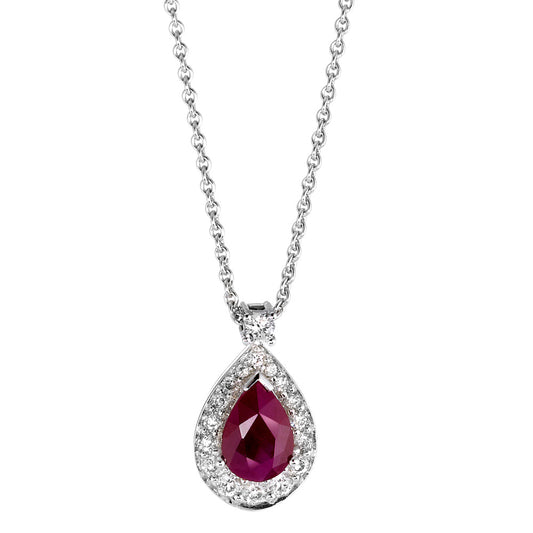 Collana Oro bianco 750/18 carati Rubino p1, Diamante 0.21 ct, 18 pietra, w-si 42 cm