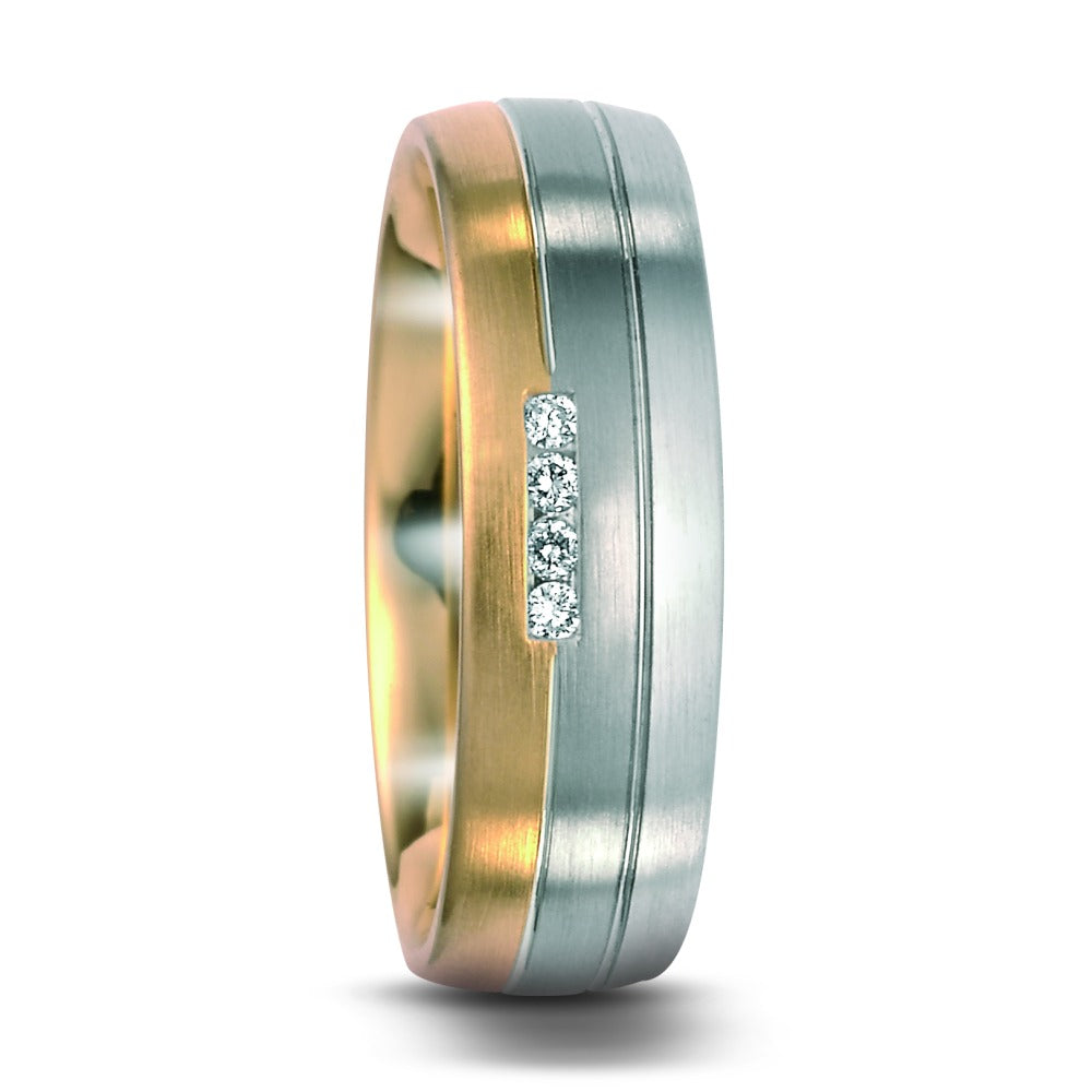 Anello 500 Palladio, Oro giallo 750/18 carati, Oro bianco 750/18 carati Diamante 0.04 ct, 4 pietra, w-si