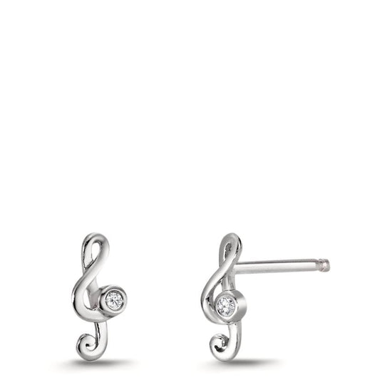 Orecchini a bottone Argento Zirconia 2 pietra rodiato Clef