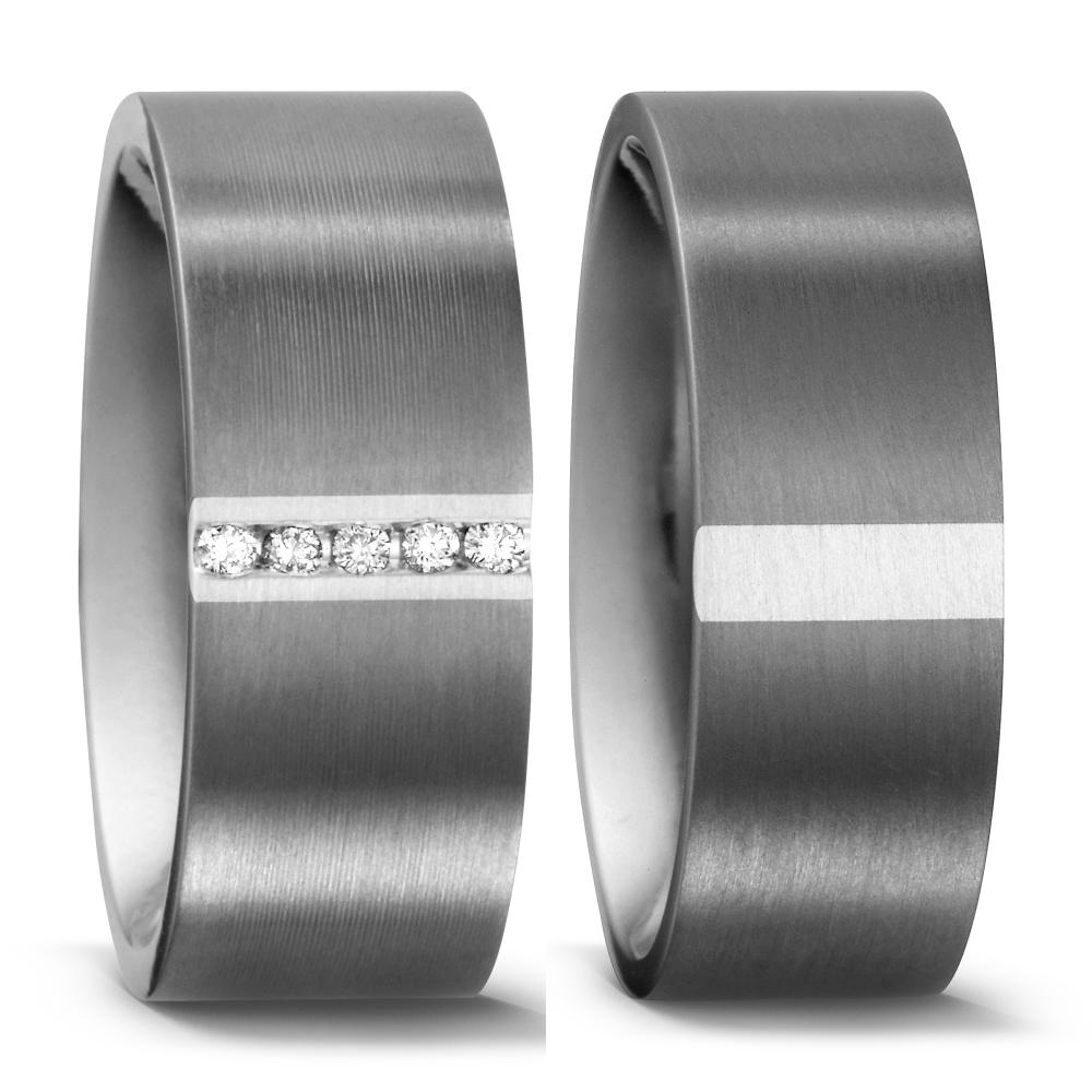 Anello del partner Titanio, Argento Diamante 0.05 ct, 5 pietra, w-si