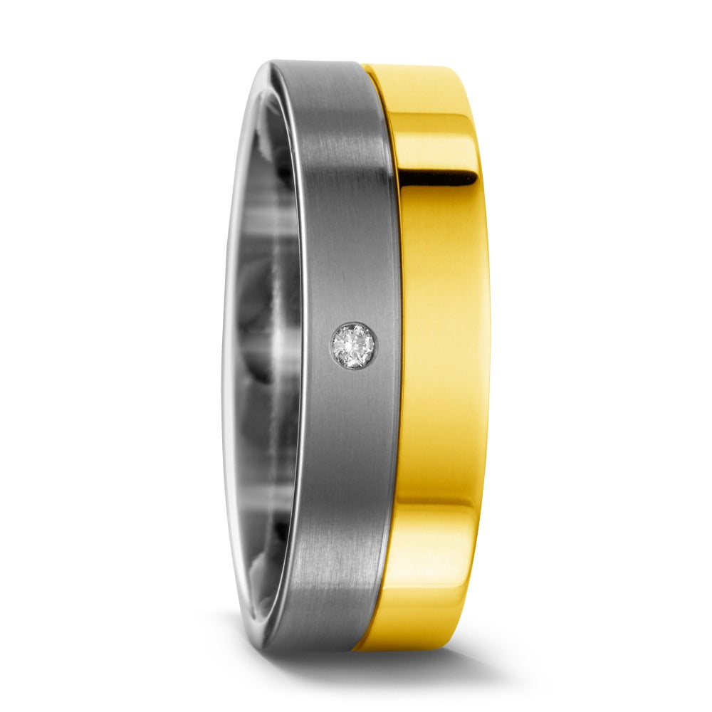 Anello del partner Titanio, Oro giallo 750/18 carati Diamante 0.02 ct, w-si