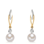 Orecchini Oro giallo 375/9K Diamante 0.01 ct, 2 pietra, w-si Perla coltivata d'acqua dolce bianco, 2 Perla 6-6.5 mm