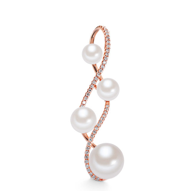 Ciondolo Oro rosso 750/18 carati Diamante 0.22 ct, 43 pietra, w-si Perla coltivata d'acqua dolce bianco, 4 Perla 5.5-6 mm