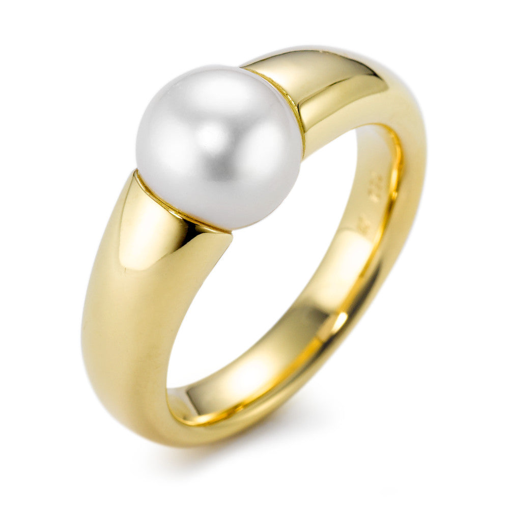 Anello Oro giallo 750/18 carati Perla coltivata d'acqua dolce bianco 8.5-9 mm