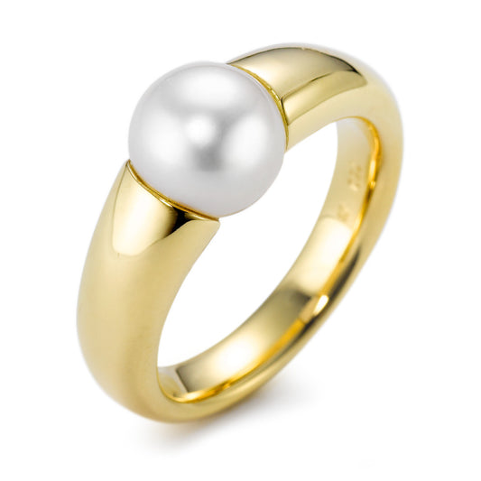 Anello Oro giallo 750/18 carati Perla coltivata d'acqua dolce bianco 8.5-9 mm