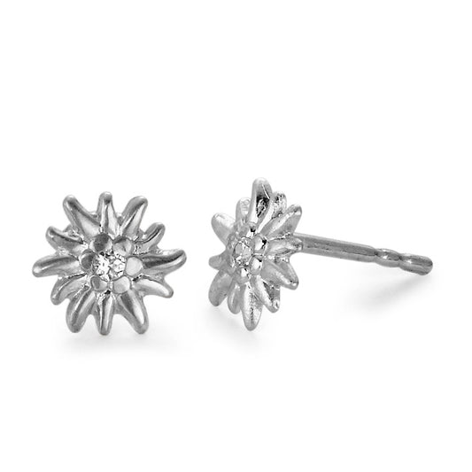 Orecchini a bottone Argento Zirconia 2 pietra rodiato Stella alpina Ø7 mm