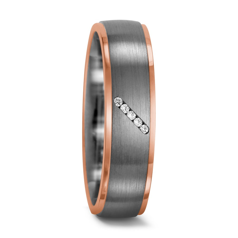 Anello 950 Palladio, Oro rosso 750/18 carati Diamante 0.025 ct, 5 pietra, tw-vsi