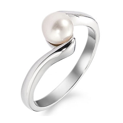 Anello Argento rodiato Perla coltivata d'acqua dolce bianco, 5.5 mm