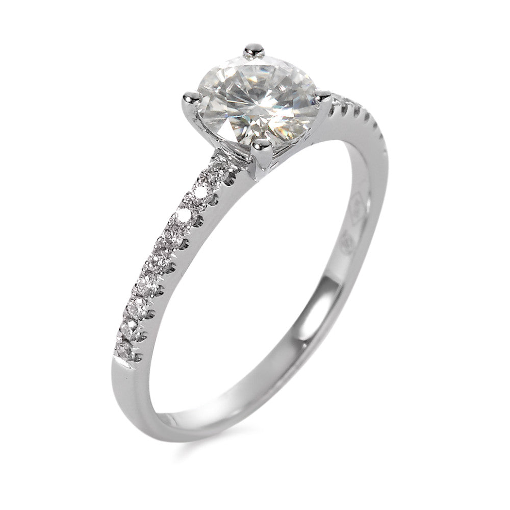 Anello Oro bianco 750/18 carati Moissanite 6 mm, Diamante 0.158 ct, 18 pietra, [Brillant]