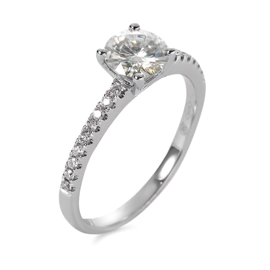 Anello Oro bianco 750/18 carati Moissanite 6 mm, Diamante 0.158 ct, 18 pietra, [Brillant]