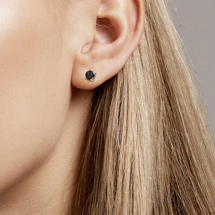 Orecchini a bottone Argento Zirconia nero, 2 pietra rodiato Ø4.5 mm
