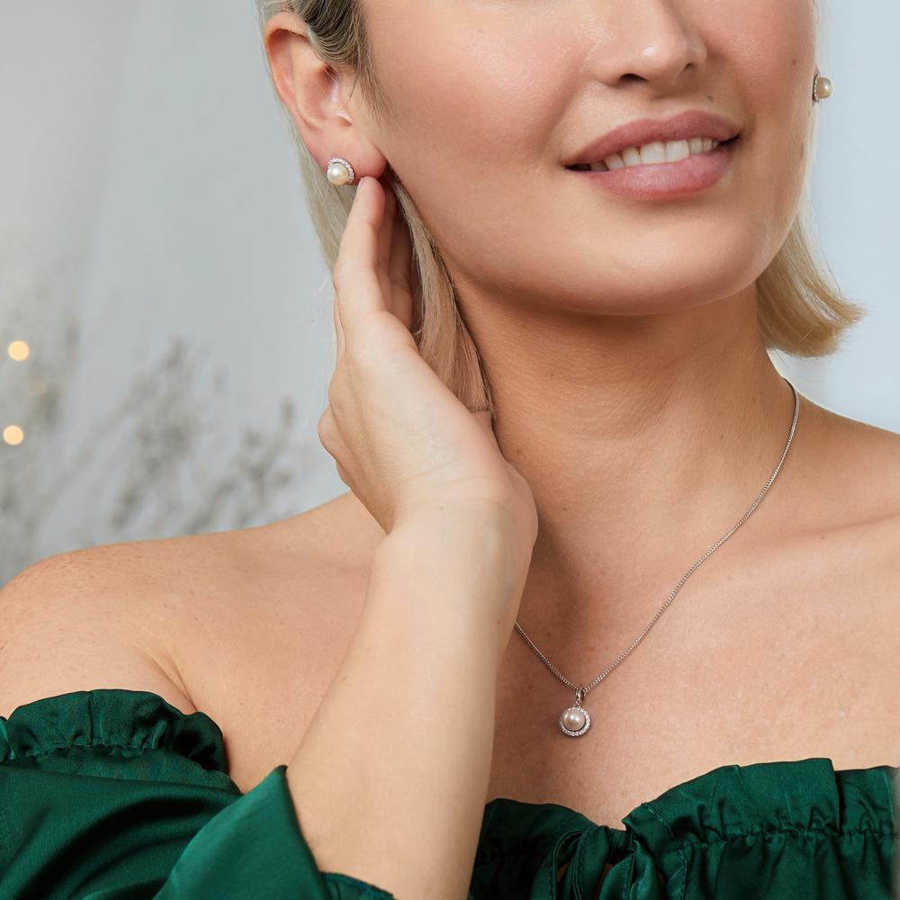 Orecchini a bottone Argento Zirconia bianco rodiato Perla coltivata d'acqua dolce bianco, 2 Perla, 7 mm Ø10 mm