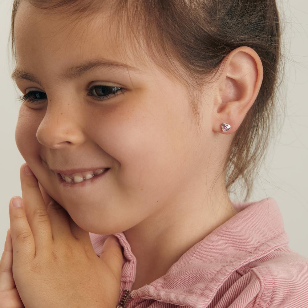 Orecchini a bottone Argento Zirconia rosa, 2 pietra Cuore