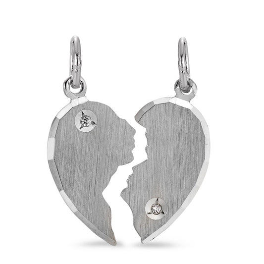 Ciondolo incisione Argento Zirconia bianco, 2 pietra rodiato Cuore