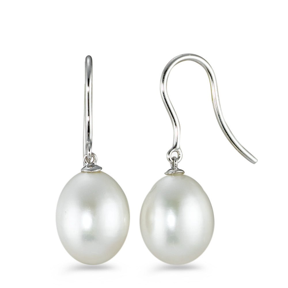 Orecchini Argento rodiato Perla coltivata d'acqua dolce bianco, 2 Perla, 9.5 mm