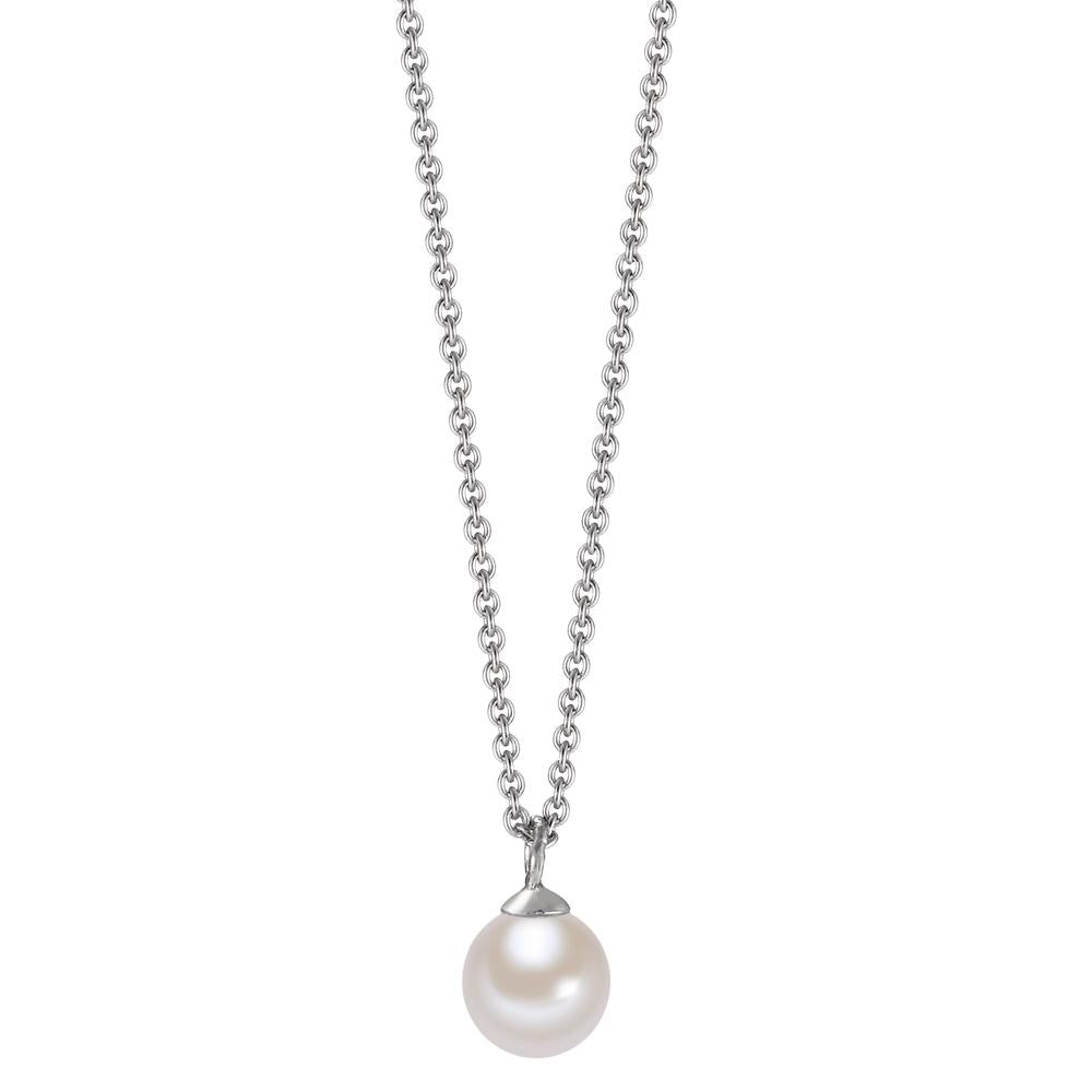 Catena con ciondolo Argento rodiato Perla coltivata d'acqua dolce bianco 7-7.5 mm 42 cm