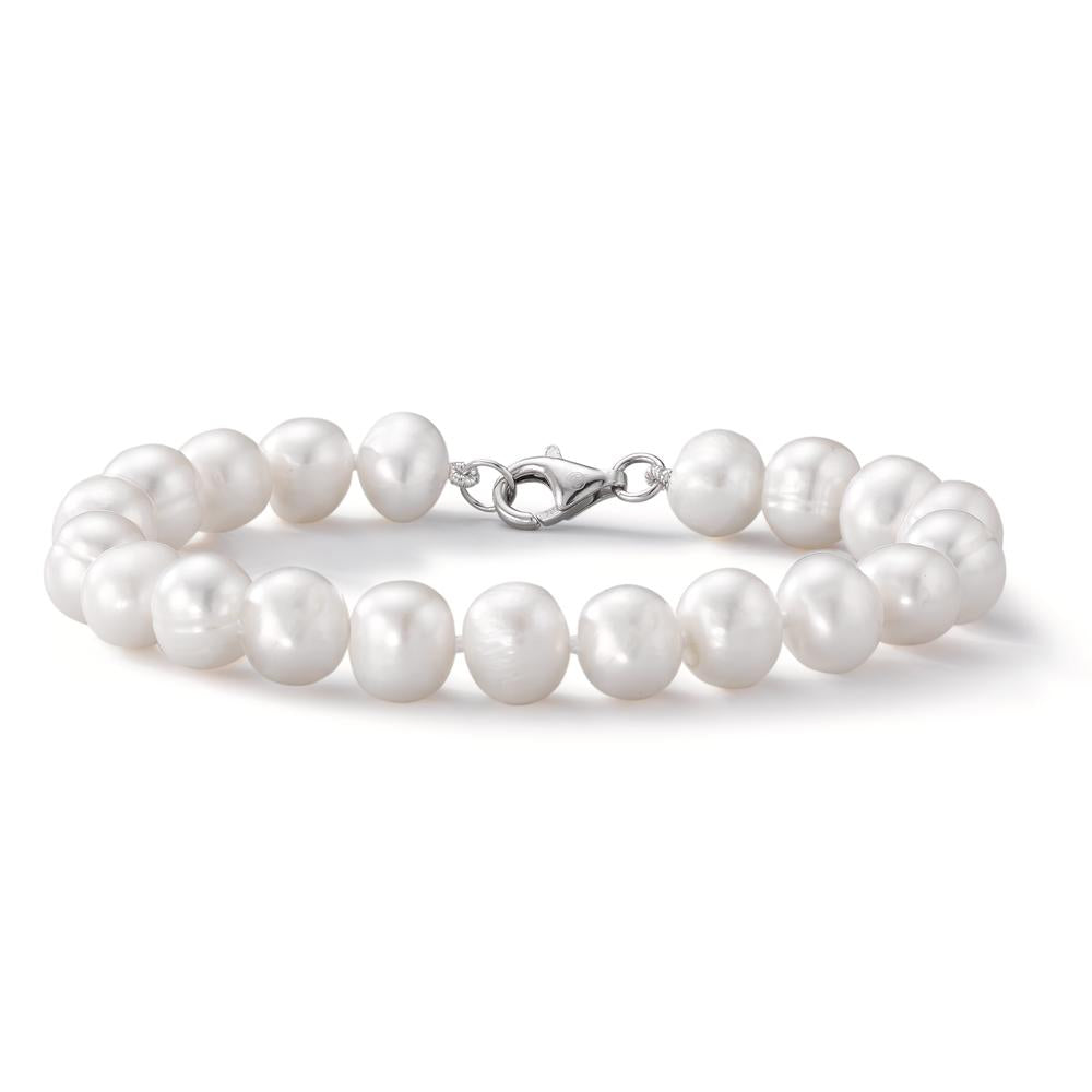 Bracciale Argento rodiato Perla coltivata d'acqua dolce bianco 7-7.5 mm 19 cm