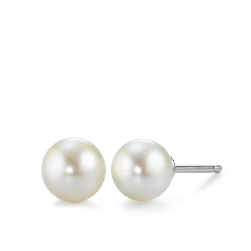 Orecchini a bottone Argento rodiato Perla coltivata d'acqua dolce bianco, 2 Perla 8-8.5 mm