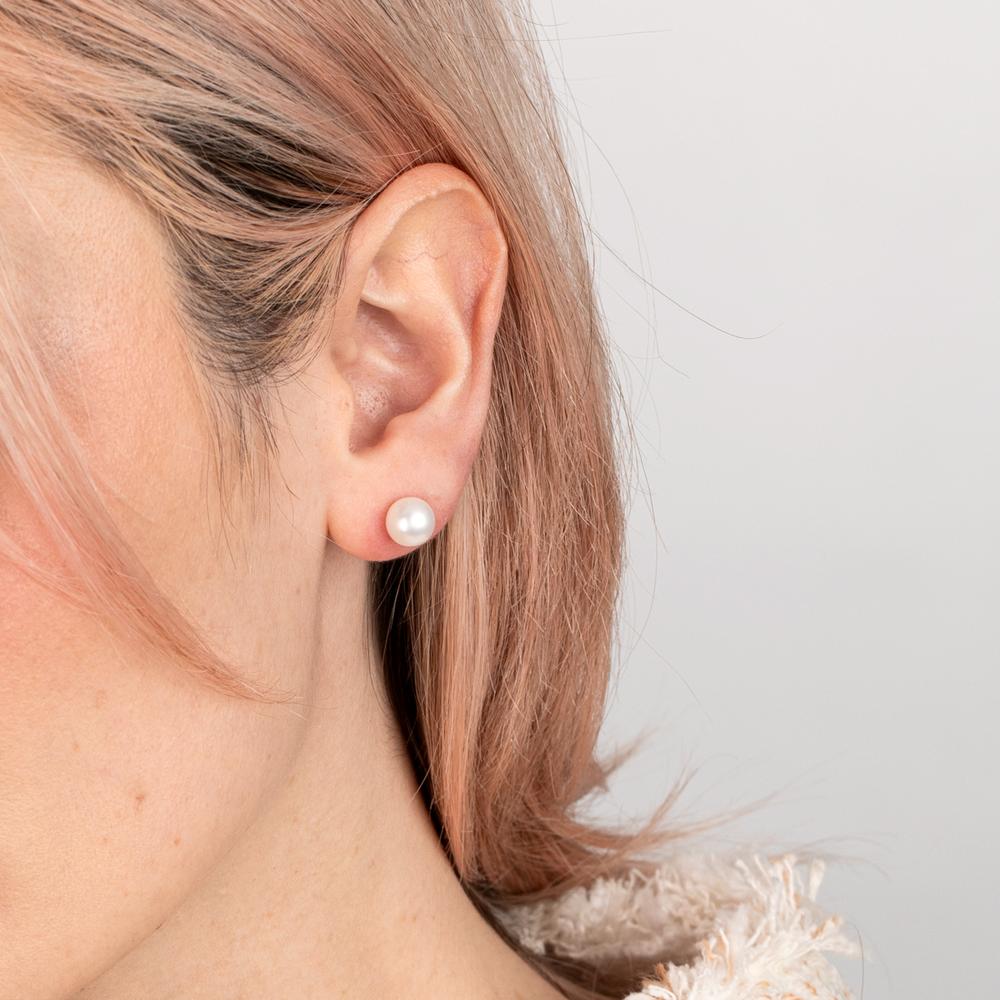 Orecchini a bottone Argento rodiato Perla coltivata d'acqua dolce bianco, 2 Perla 8-8.5 mm