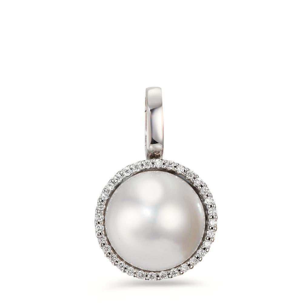 Ciondolo Oro bianco 750/18 carati Diamante bianco, 0.19 ct, 32 pietra, [Brillant], tw-vsi Perla coltivata d'acqua dolce bianco, 12.5 mm Ø16 mm