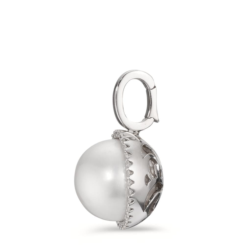 Ciondolo Oro bianco 750/18 carati Diamante bianco, 0.19 ct, 32 pietra, [Brillant], tw-vsi Perla coltivata d'acqua dolce bianco, 12.5 mm Ø16 mm