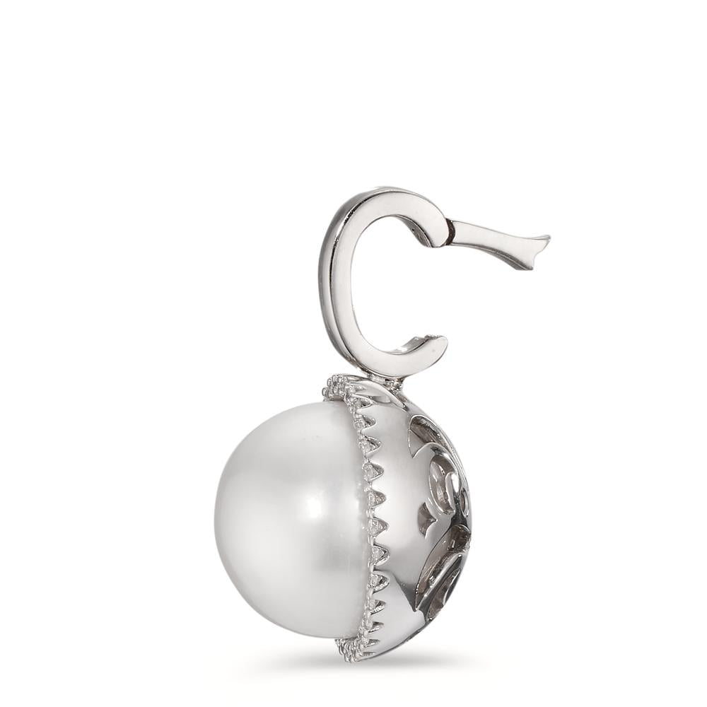 Ciondolo Oro bianco 750/18 carati Diamante bianco, 0.19 ct, 32 pietra, [Brillant], tw-vsi Perla coltivata d'acqua dolce bianco, 12.5 mm Ø16 mm