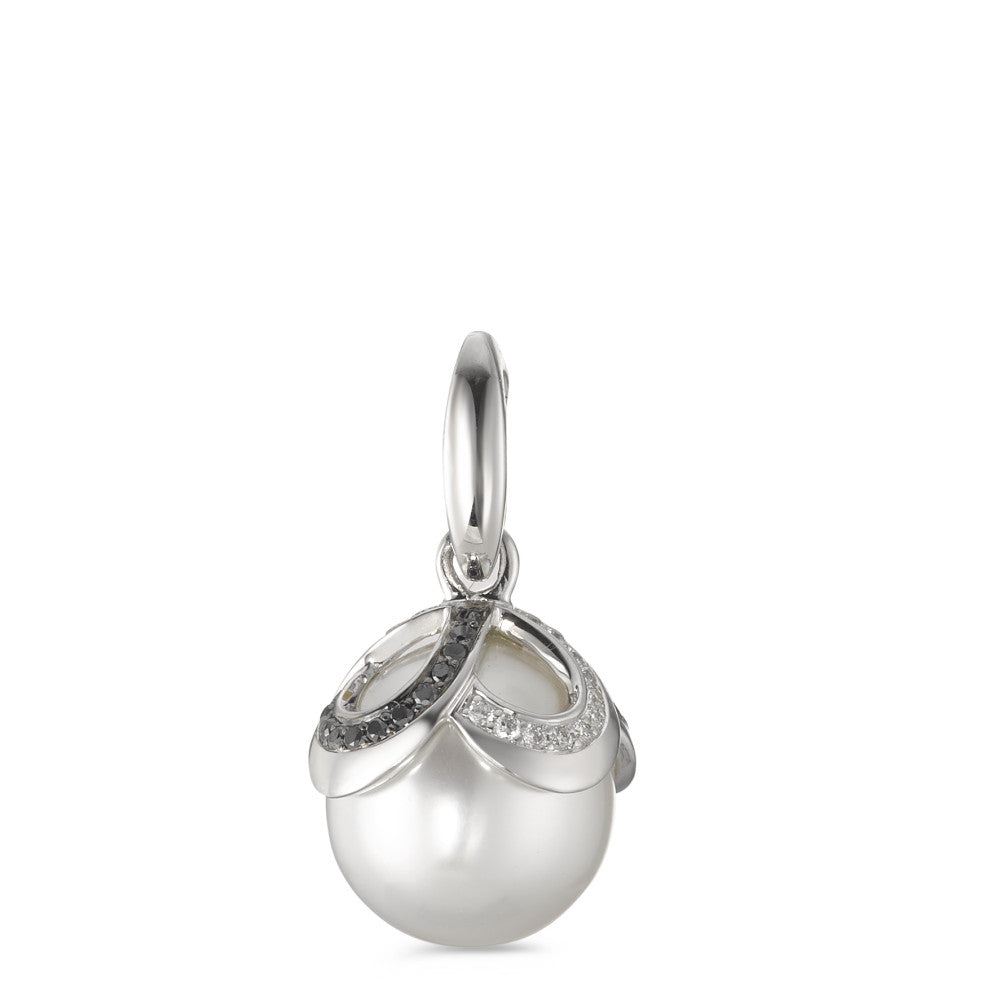 Ciondolo Oro bianco 750/18 carati Diamante nero, 0.28 ct, 46 pietra, [Brillant], tw-vsi Perla coltivata d'acqua dolce bianco, 12 mm Ø14 mm