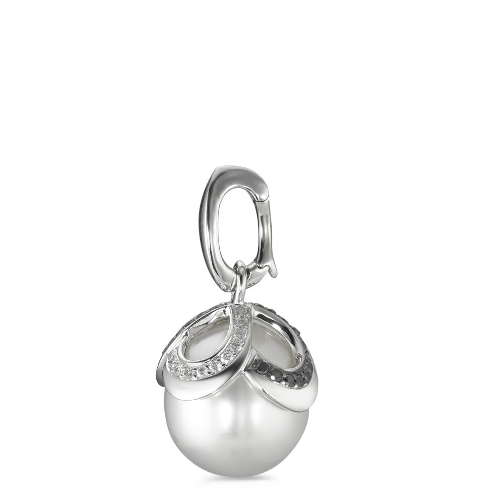 Ciondolo Oro bianco 750/18 carati Diamante nero, 0.28 ct, 46 pietra, [Brillant], tw-vsi Perla coltivata d'acqua dolce bianco, 12 mm Ø14 mm
