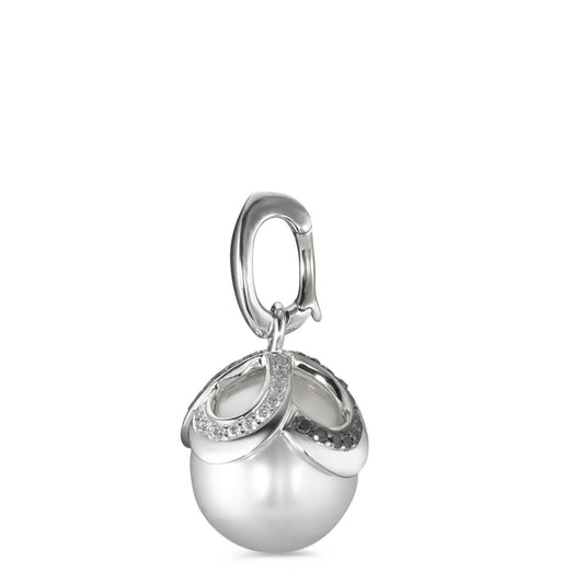 Ciondolo Oro bianco 750/18 carati Diamante nero, 0.28 ct, 46 pietra, [Brillant], tw-vsi Perla coltivata d'acqua dolce bianco, 12 mm Ø14 mm