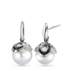 Orecchini Oro bianco 750/18 carati Diamante nero, 0.32 ct, 80 pietra, [Brillant], tw-vsi Perla coltivata d'acqua dolce bianco, 2 Perla, 10 mm