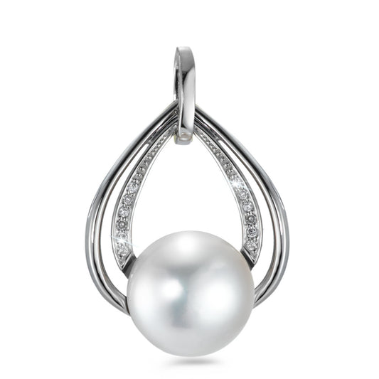 Ciondolo Oro bianco 750/18 carati Diamante bianco, 0.05 ct, 12 pietra, [Brillant], w-si Perla coltivata d'acqua dolce bianco, 12 Perla, 10.5 mm
