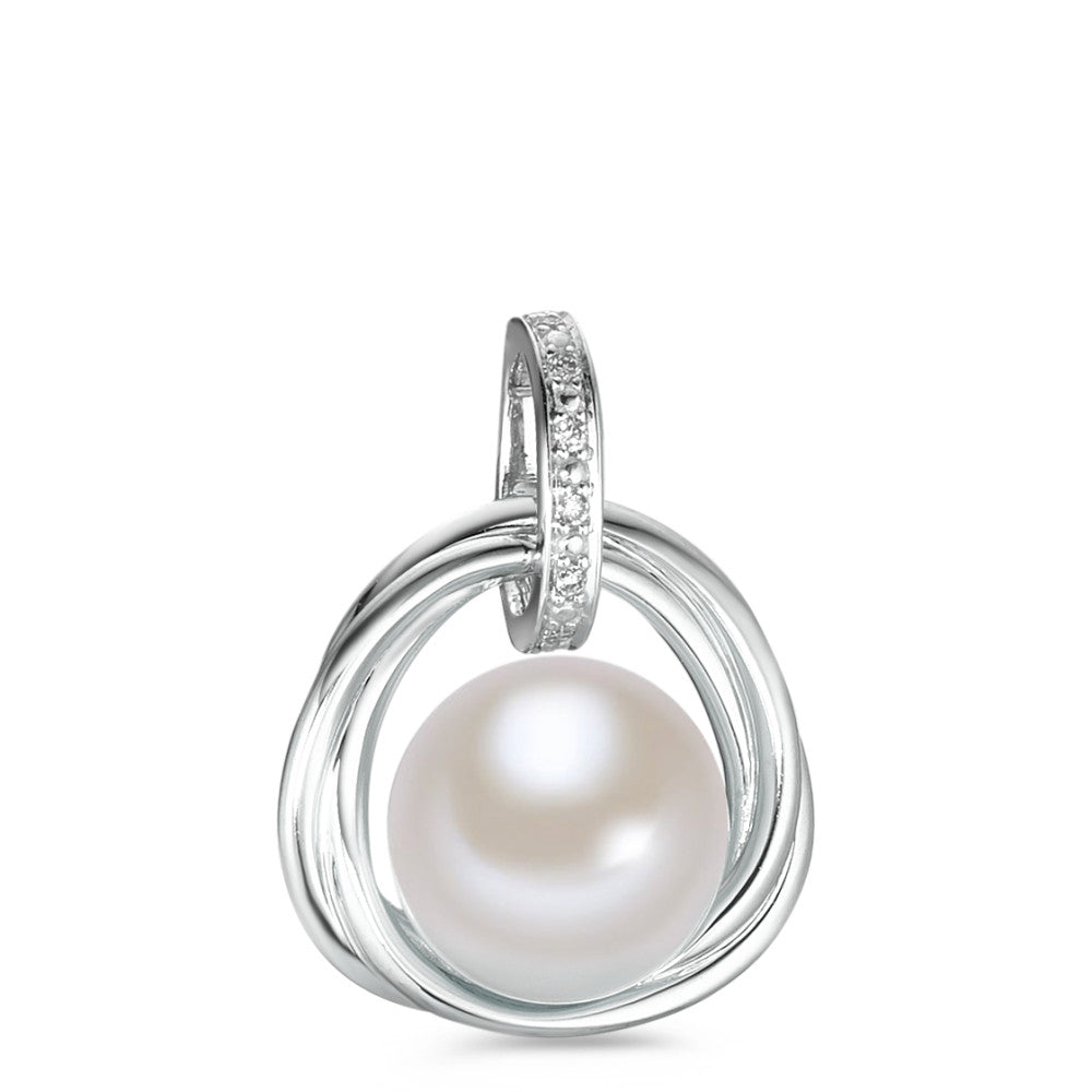 Ciondolo Oro bianco 750/18 carati Diamante bianco, 0.03 ct, 6 pietra, [Brillant], w-si Perla coltivata d'acqua dolce bianco, 9.5 mm