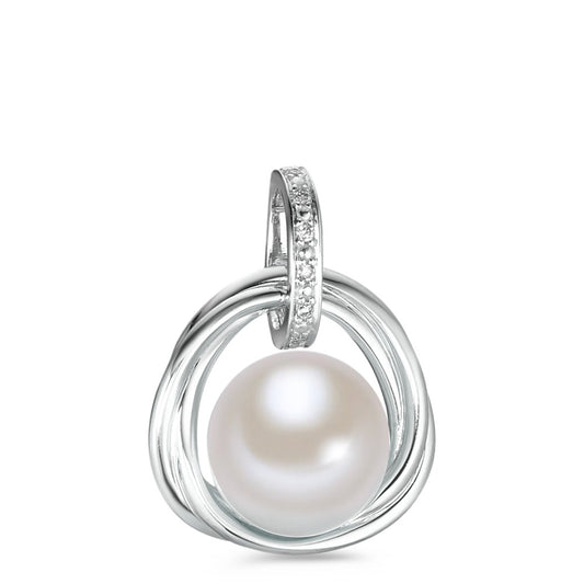 Ciondolo Oro bianco 750/18 carati Diamante bianco, 0.03 ct, 6 pietra, [Brillant], w-si Perla coltivata d'acqua dolce bianco, 9.5 mm