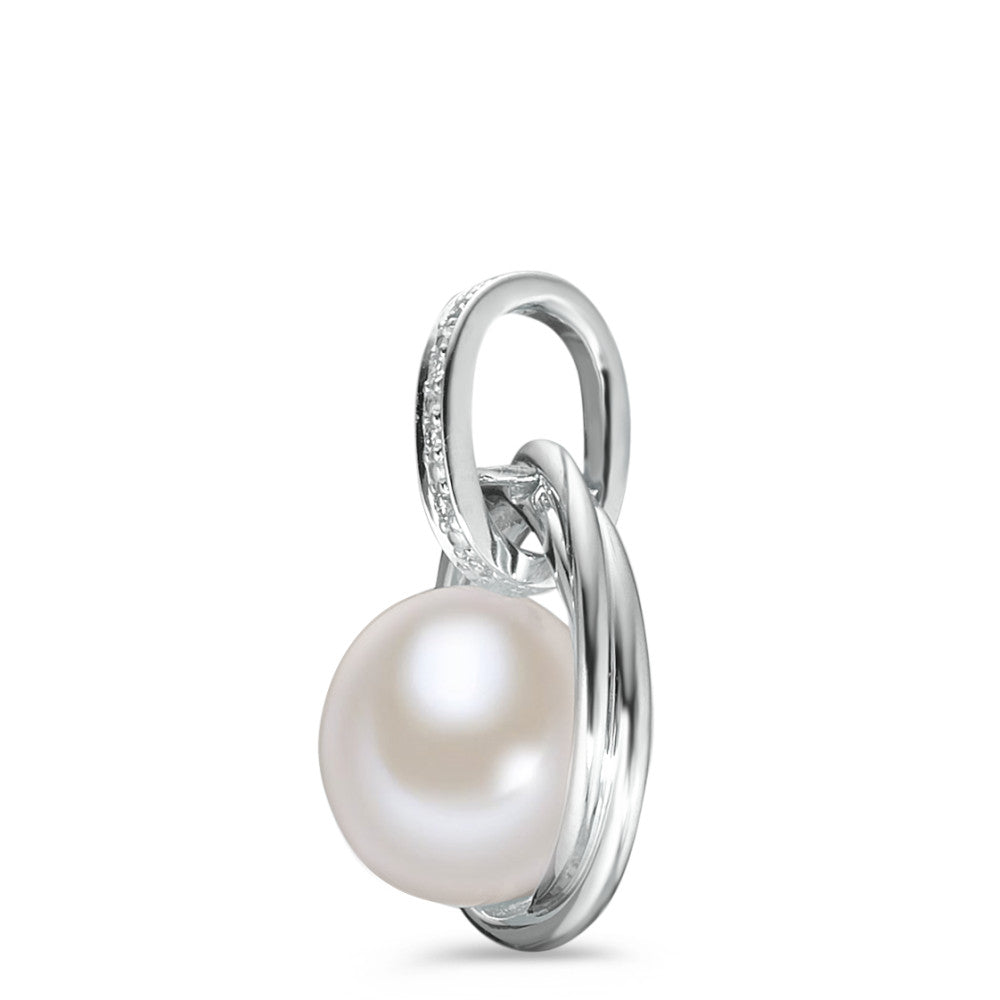 Ciondolo Oro bianco 750/18 carati Diamante bianco, 0.03 ct, 6 pietra, [Brillant], w-si Perla coltivata d'acqua dolce bianco, 9.5 mm