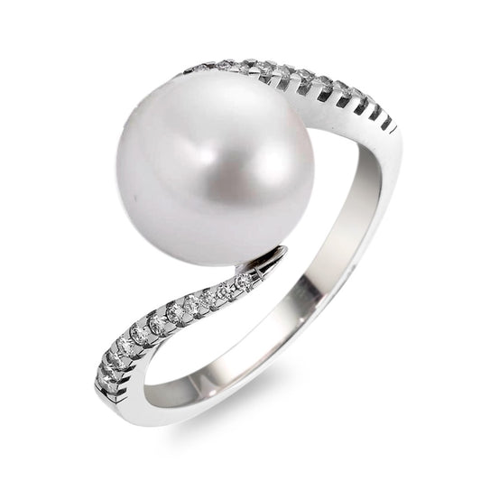Anello Oro bianco 750/18 carati Diamante bianco, 0.15 ct, 22 pietra, [Brillant], w-si Perla coltivata d'acqua dolce, 22 Perla, 9.5 mm