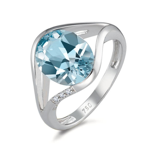 Anello Oro bianco 750/18 carati Topazio blu, 2.85 ct, Diamante 0.015 ct, 3 pietra, [Brillant], w-si