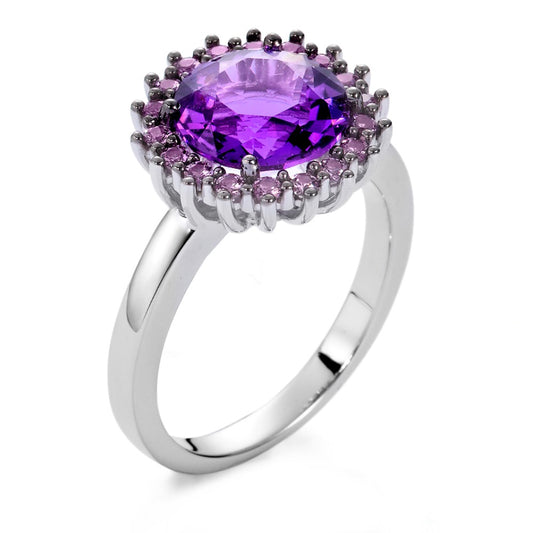 Anello Oro bianco 750/18 carati Ametista Viola, Zaffiro Viola, 18 pietra