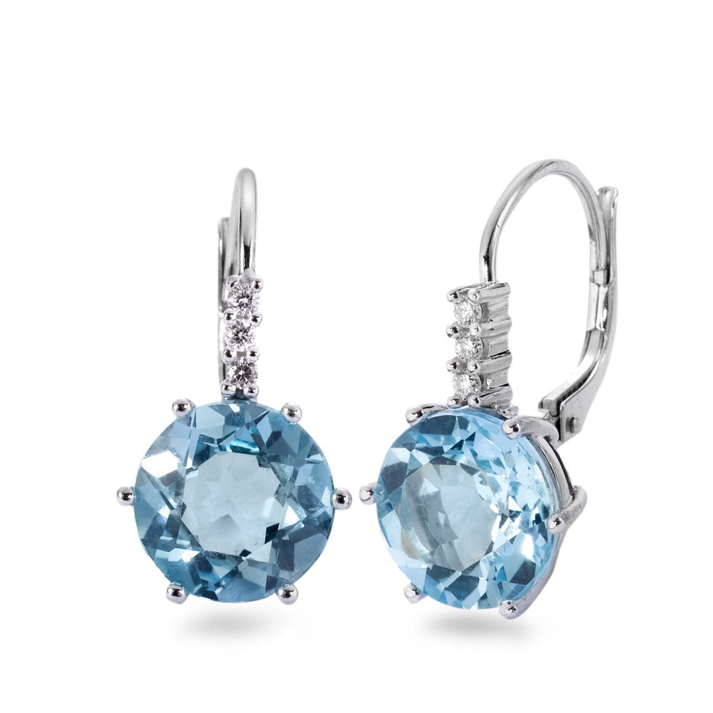Orecchini Oro bianco 750/18 carati Topazio blu, 2 pietra, Diamante 0.09 ct, 6 pietra, [Brillant], w-si