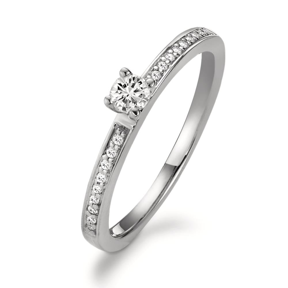 Anello solitario Oro bianco 750/18 carati Diamante bianco, 0.20 ct, 19 pietra, [Brillant], w-si Ø3 mm