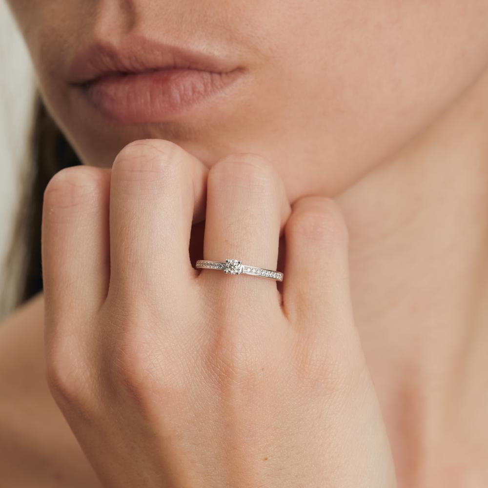 Anello solitario Oro bianco 750/18 carati Diamante bianco, 0.20 ct, [Brillant], w-si Ø3 mm