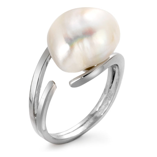 Anello Oro bianco 750/18 carati Perla coltivata d'acqua dolce bianco, 13 mm