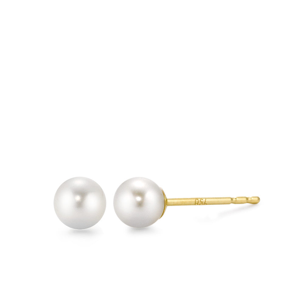 Orecchini a bottone Oro giallo 750/18 carati Perla coltivata d'acqua dolce bianco, 2 Perla, 4 mm
