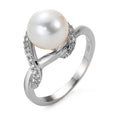 Anello Oro bianco 750/18 carati Diamante 0.20 ct, 23 pietra, w-si Perla coltivata d'acqua dolce bianco, 9 mm
