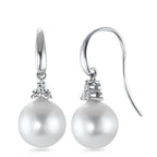 Orecchini Oro bianco 750/18 carati Diamante 0.20 ct, 6 pietra, w-si Perla coltivata d'acqua dolce bianco, 2 Perla, 10 mm